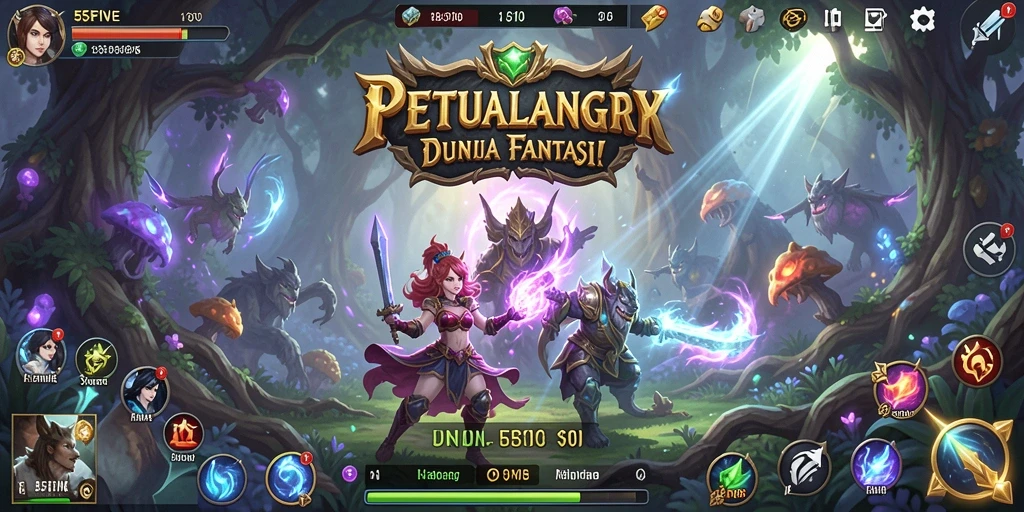 Tangkapan layar utama gameplay RPG 55FIVE yang menampilkan aksi seru.