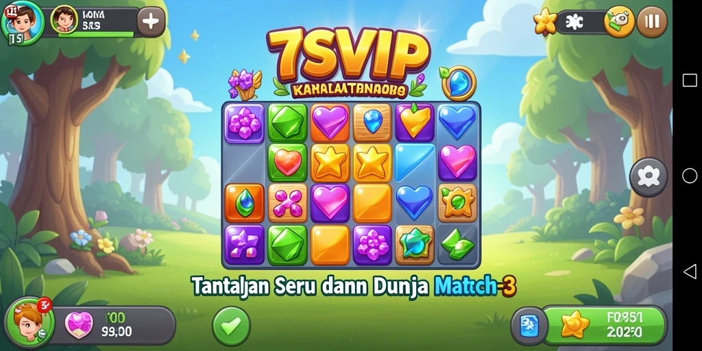 Tampilan gameplay <strong>7SVIP</strong> yang seru dan penuh warna dalam permainan Match-3.