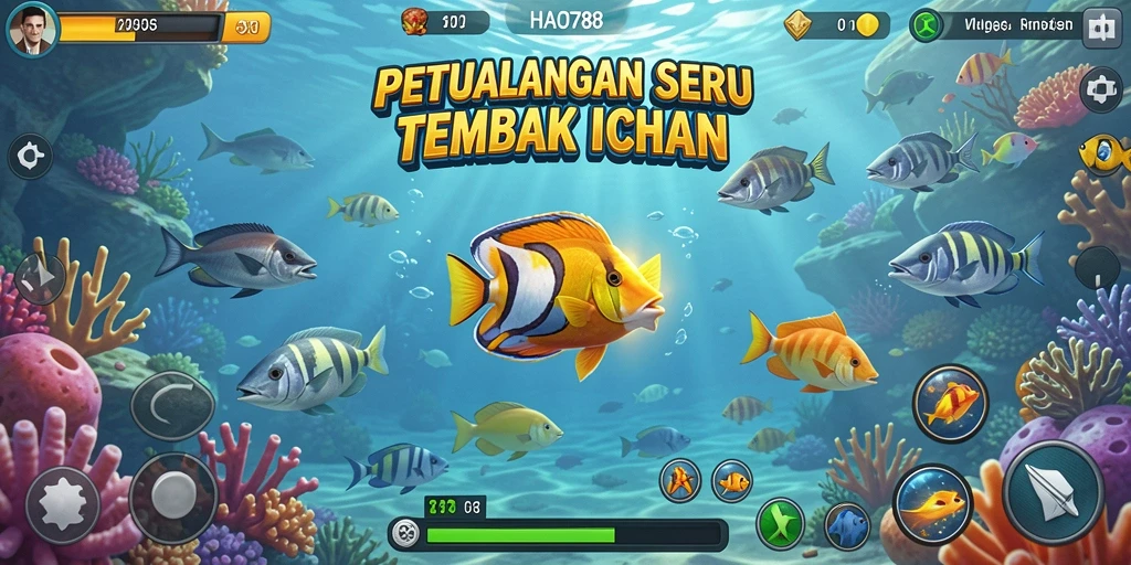 Screenshot utama HAO788 menampilkan aksi seru saat menembak ikan.