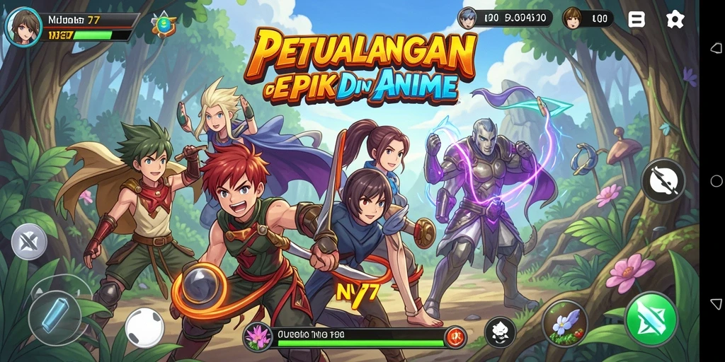 Gameplay NV77 yang menampilkan aksi karakter Anime dinamis.