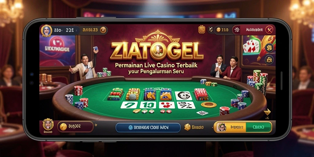 Tampilan gameplay ZIATOGEL dengan dealer langsung dan suasana kasino yang hidup.